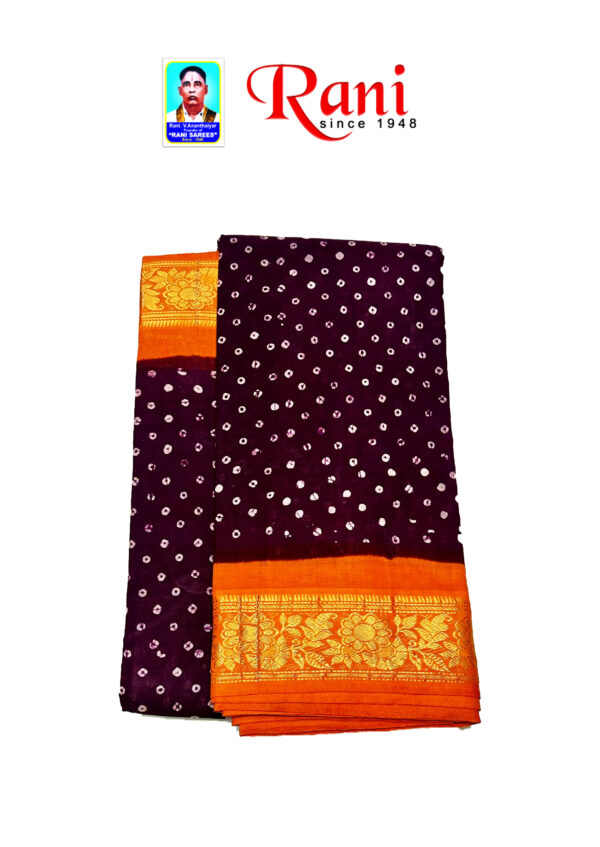 this picture shows handloom sarees. this sarees contains brown color and orange color border. this border contains peacock design