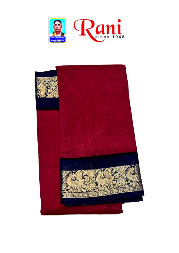 this saree name handloom sungudi . this saree design is red color and blue color peacock border